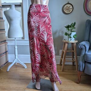 Vintage Y2K Willi Smith Silk Maxi Skirt Red Foliage Cottagecore Size 12